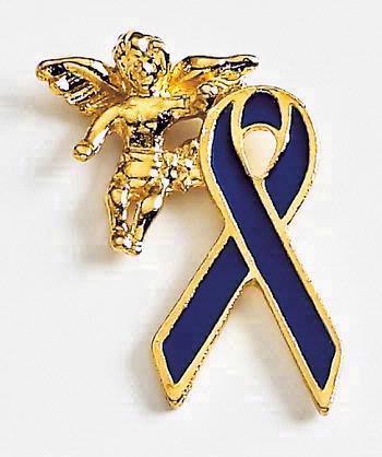 Gold Trimmed Awareness Ribbon w/ Angel Lapel Pin